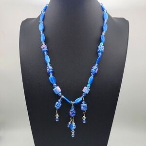 Blue Cascade Cat Eye Art Glass Pendant Necklace Cateye Crysyal Made For You